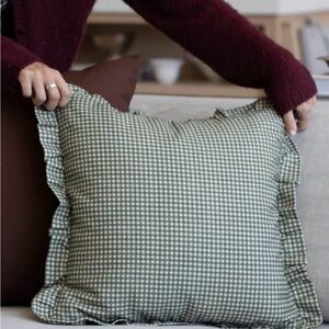 Gingham Ruffle Throw Pillow - Green